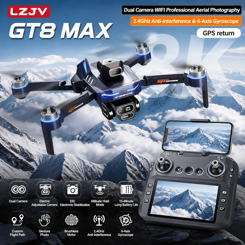 Drone Camera Night Vision - GT8 Max โดรนพับได้ 8K HD กล้องคู่ระดับมืออาชีพ