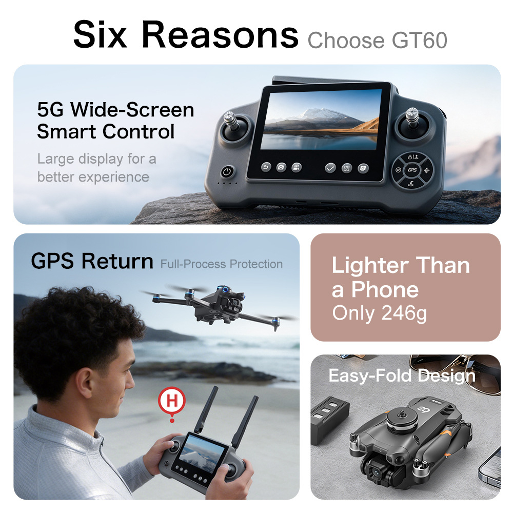 โดรน GPS รุ่นใหม่ GT60 กล้องคว - Drone Camera Wide Angle บทวิจารณ์และราคา